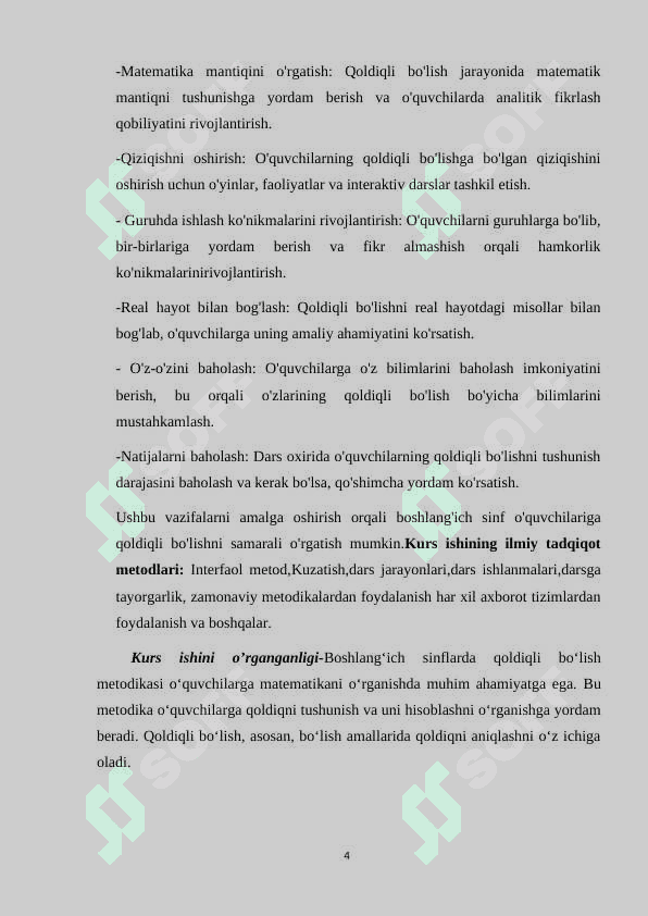 BOSHLANG’ICH SINF MATEMATIKA DARSLARIDA QOLDIQLI BO‘LISH. 4