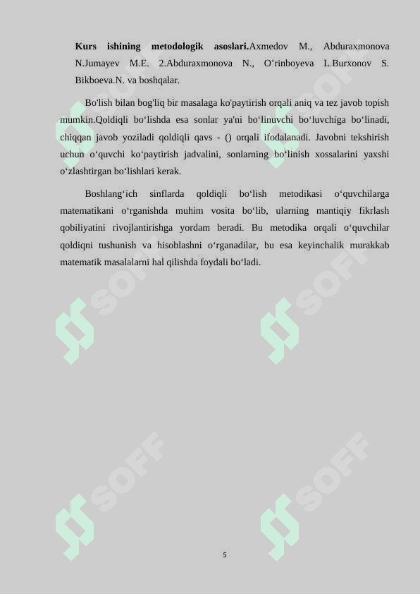 BOSHLANG’ICH SINF MATEMATIKA DARSLARIDA QOLDIQLI BO‘LISH. 5