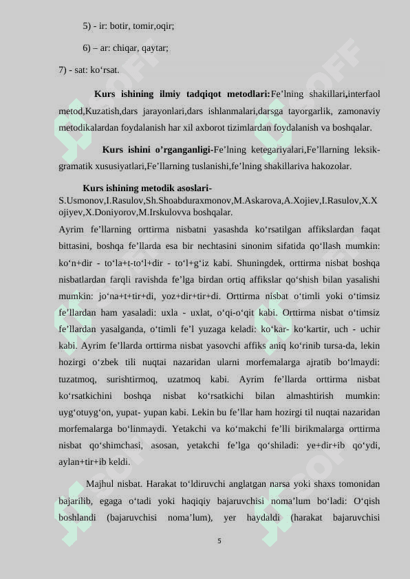 FE’LNING GRAMATIK KATEGORIYALARI. 5