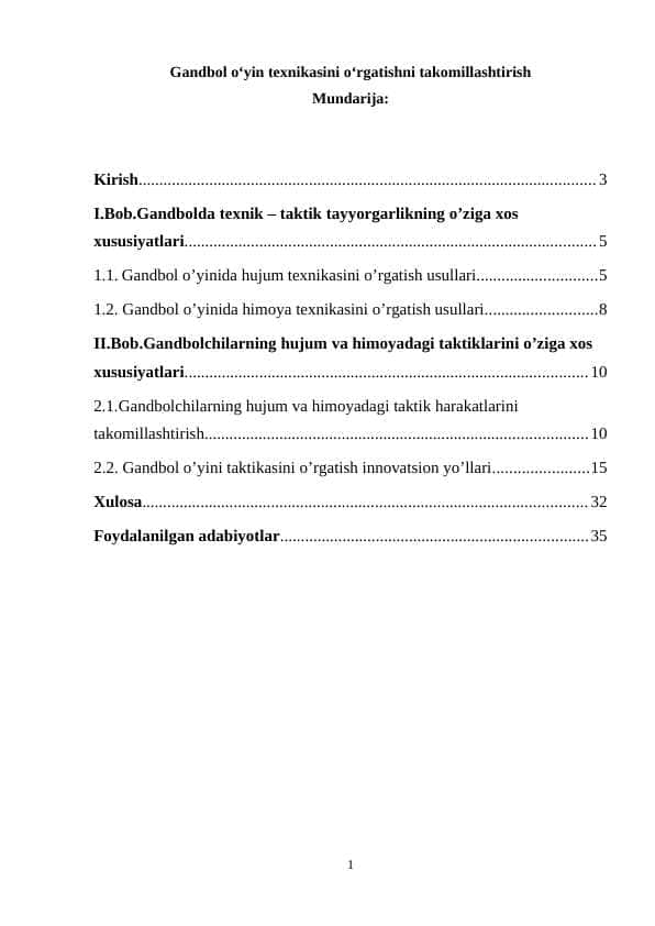 Gandbol oʻyin texnikasini oʻrgatishni takomillashtirish