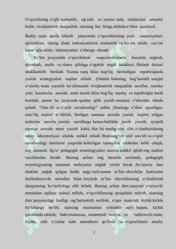 BOSHLANG‘ICH SINF ONA TILI VA O‘QISH SAVODXONLIGI DARSLARIDA UNDOSH TOVUSHLARNI O‘TISH USULLARI 7