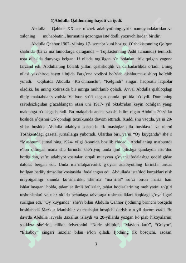 Abdulla Qahhorning so`z qo`llash mahorati. 7