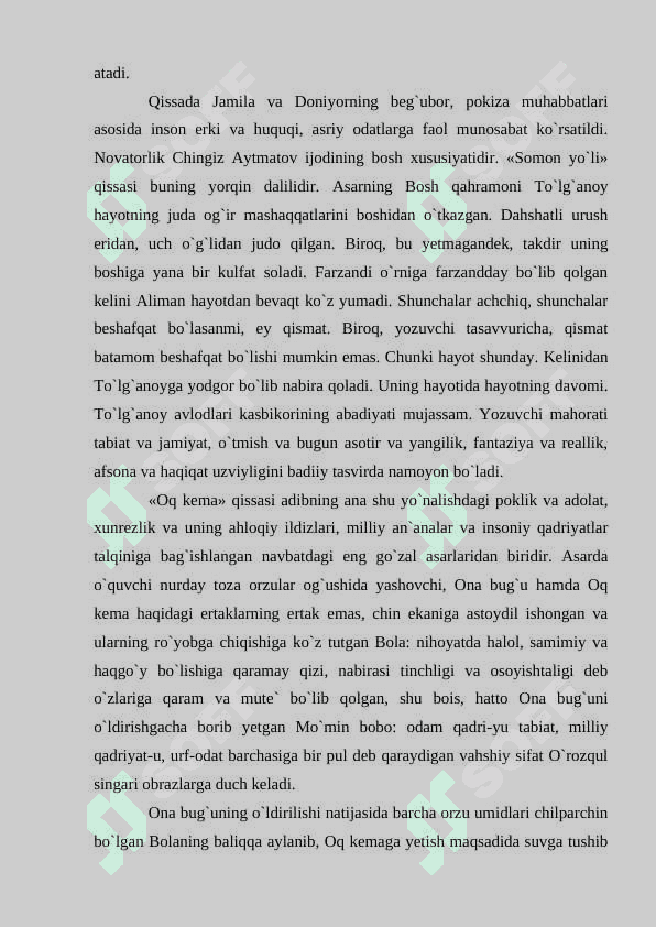 Chingiz Aytmatov asarlarida sinonimlarning ishlatilishi. 5