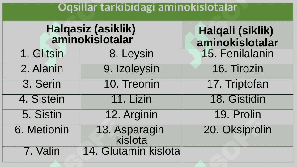 Oqsillar. Aminokislotalar 8