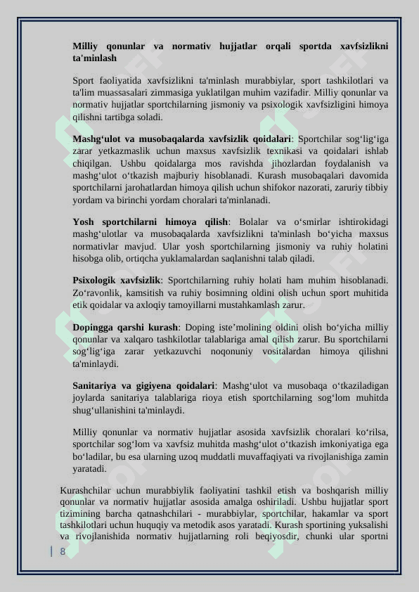 Murabbiylik faoliyatini amalga oshirishda foydalaniladigan me’yoriy hujjatlar  kurs ishi 8