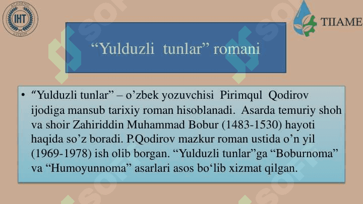 Mavzu:PirimqulQodirovning“Yulduzlitunlar”  romani Adabiyot 3