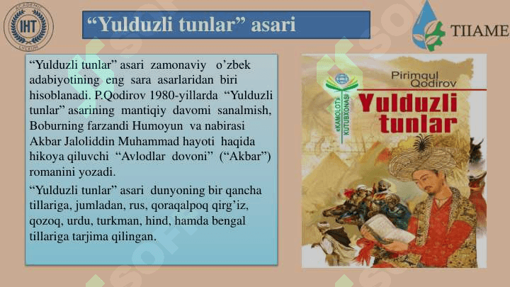 Mavzu:PirimqulQodirovning“Yulduzlitunlar”  romani Adabiyot 4