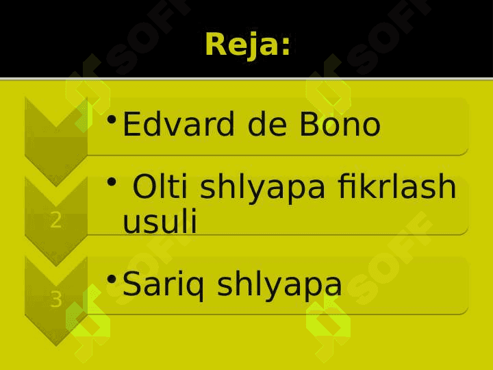 Olti shlyapa fikrlash usuli  sariq shlyapa 2