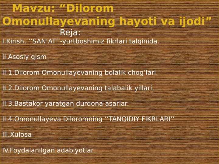 Dilorom Omonullayevaning hayoti va ijodi