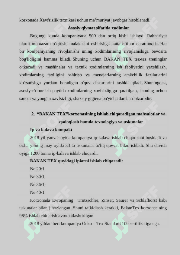 Hisobot “ BAKAN TEX ” 6