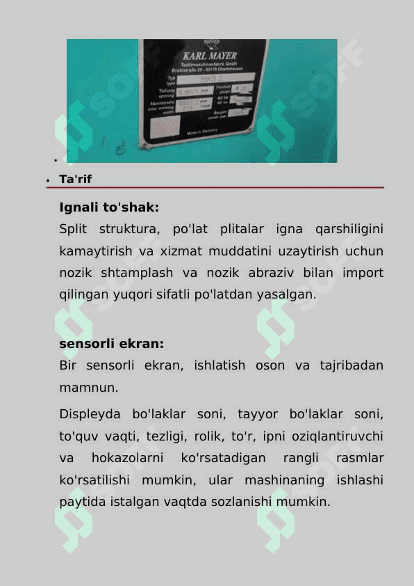 Karl Mayer mashinasi haqida 2