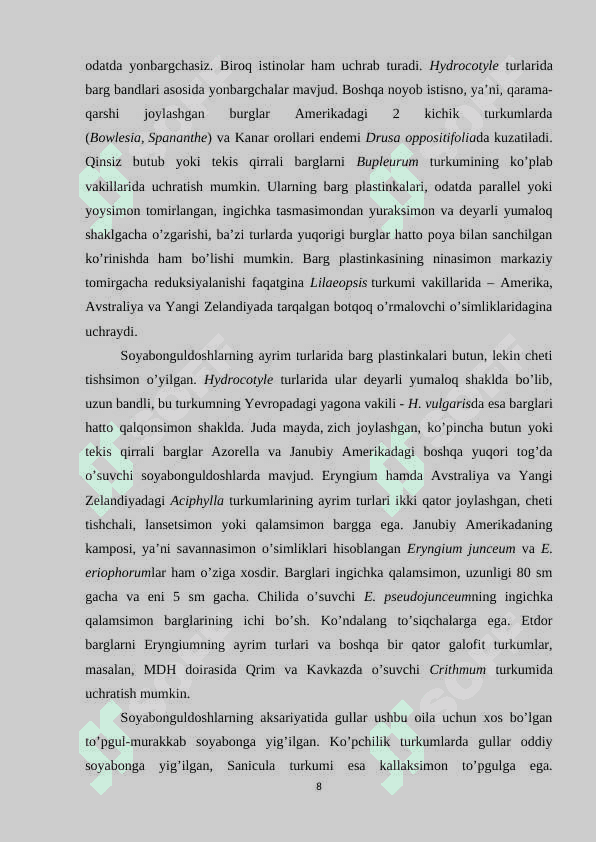 Ziranamolar (Apiales) qabilasi 8