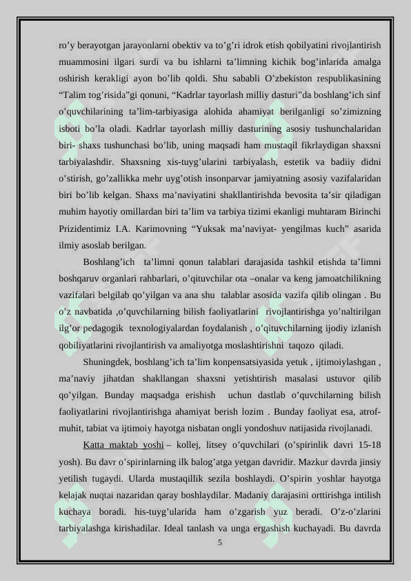 Katta maktab yoshida rivojlanishning psixologik xususiyatlari. 5