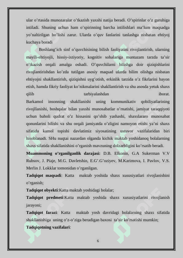 Katta maktab yoshida rivojlanishning psixologik xususiyatlari. 6