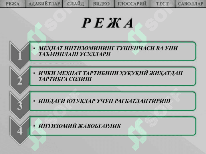 МЕҲНАТ ИНТИЗОМИ 2