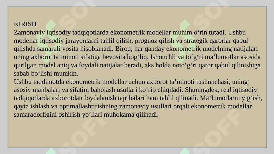 Ekonometrik modellarning axborot taminoti 3
