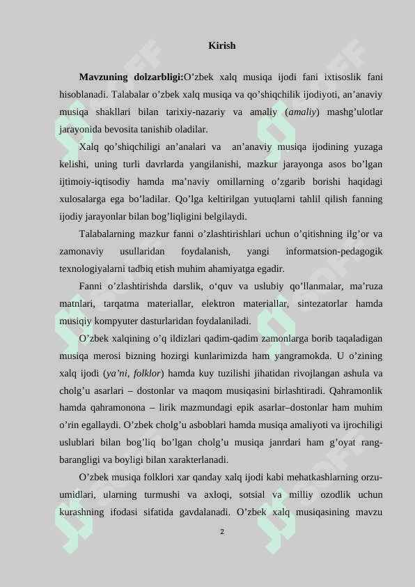 O'ZBEK XALQ MUSIQA IJODINING TARIXIY RIVOJI 2