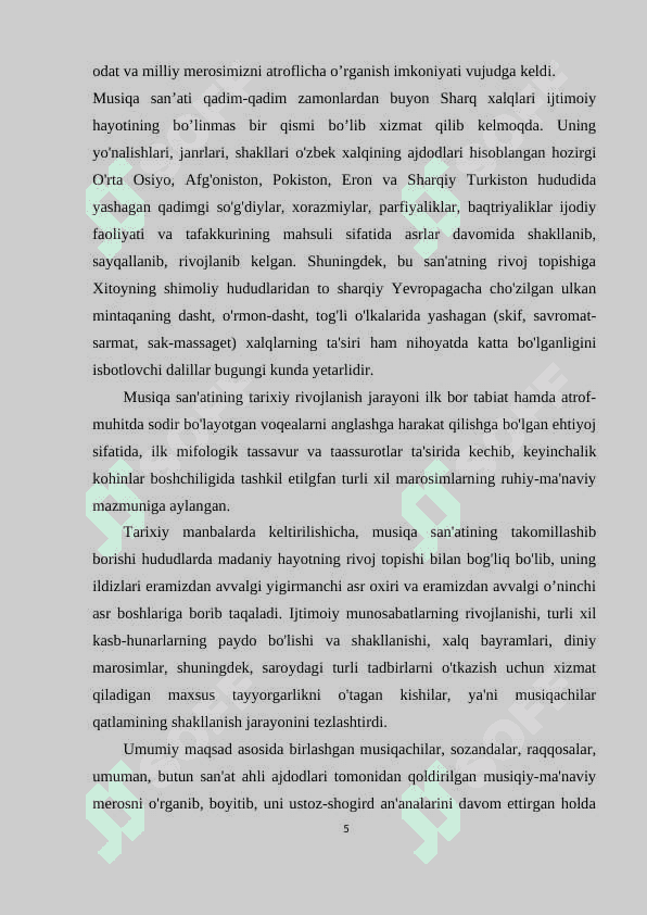 O'ZBEK XALQ MUSIQA IJODINING TARIXIY RIVOJI 5