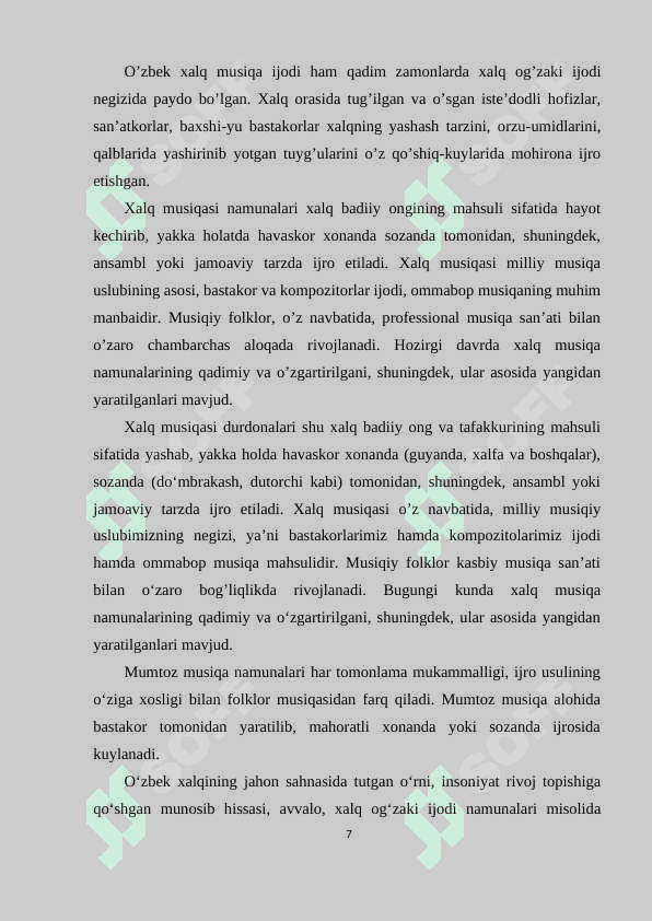 O'ZBEK XALQ MUSIQA IJODINING TARIXIY RIVOJI 7