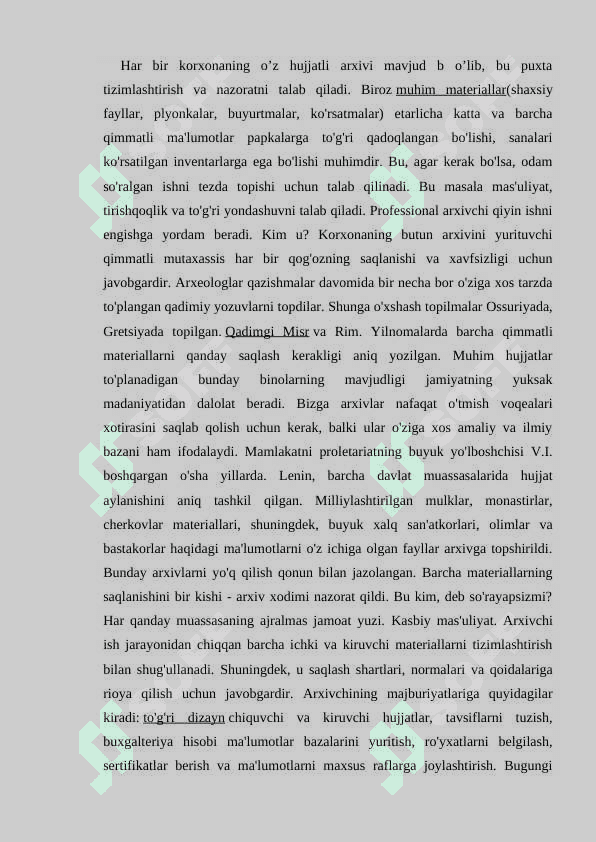 Arxivchi kasbining hozirgi kundagi o‘rni va ahamiyati 2