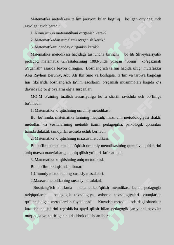BOSHLANG’ICH SINFLARDA MATEMATIKA O’QITISH METODIKASI FAN SIFATIDA 8