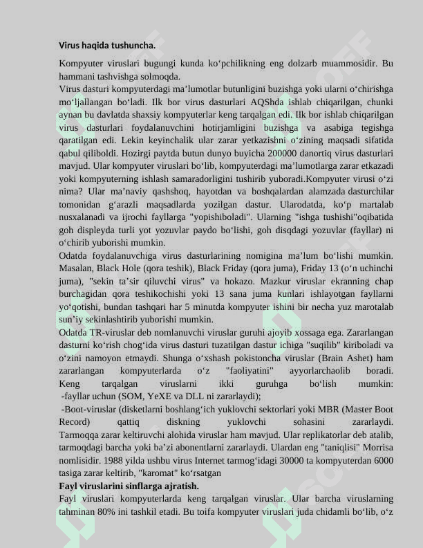 VIRUSNING  KOMPYUTERGA  TUSHISH  SABABLARI  VA  UNDAN HIMOYALANISH   USULLARI 2