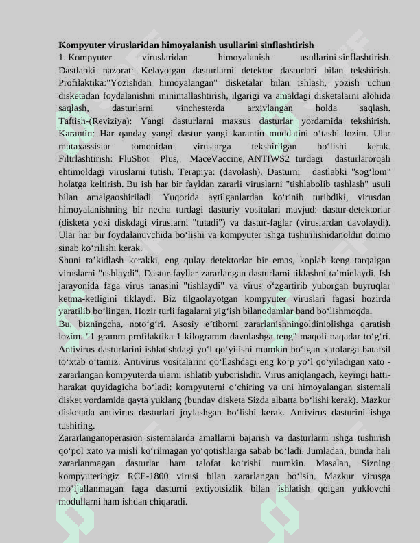VIRUSNING  KOMPYUTERGA  TUSHISH  SABABLARI  VA  UNDAN HIMOYALANISH   USULLARI 4