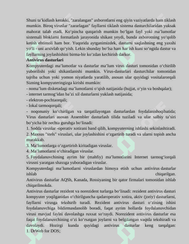 VIRUSNING  KOMPYUTERGA  TUSHISH  SABABLARI  VA  UNDAN HIMOYALANISH   USULLARI 7