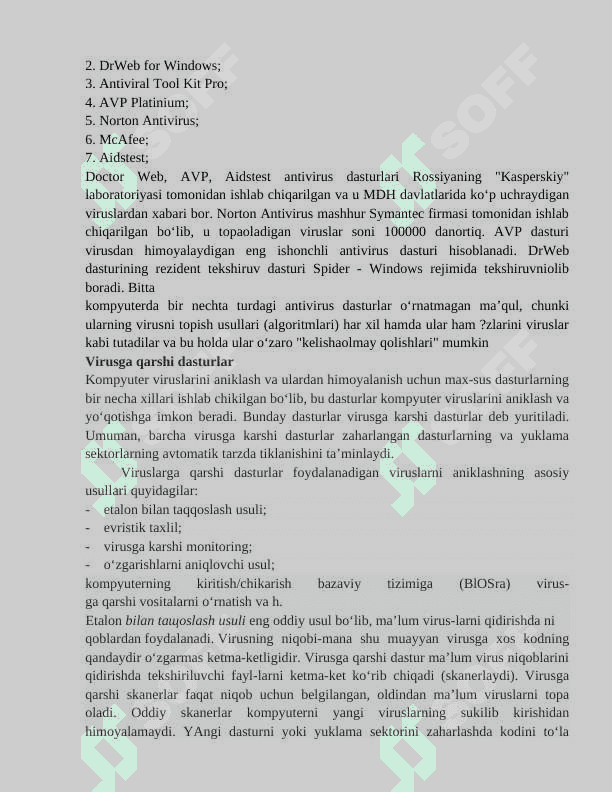 VIRUSNING  KOMPYUTERGA  TUSHISH  SABABLARI  VA  UNDAN HIMOYALANISH   USULLARI 8