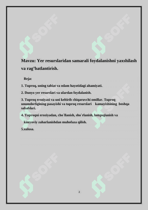 Yer resurslaridan samarali foydalanishni yaxshilash va rag’batlantirish 2
