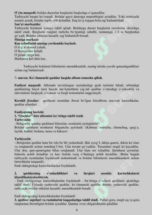 Nutq o`stirish mashg`ulot ishlanmasi 8
