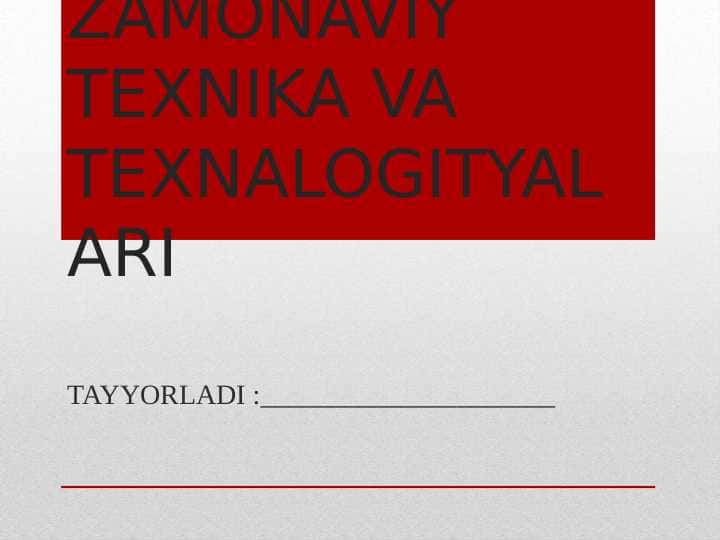 TAJRIBA SEXINING ZAMONAVIY TEXNIKA VA TEXNALOGITYALARI