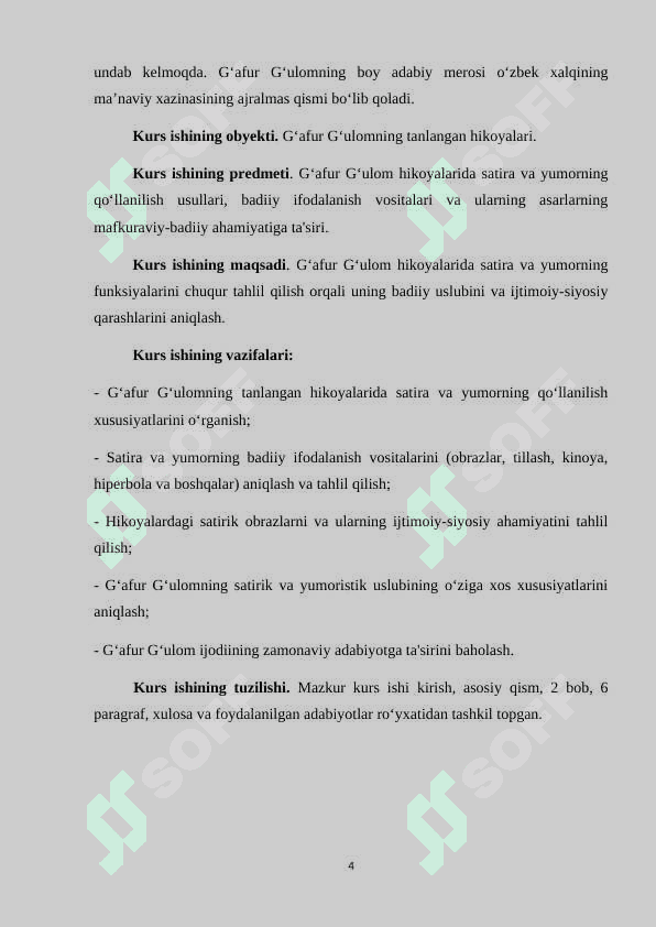 Gʻafur Gʻulom hikoyalarida satira va yumor. kurs ishi 4