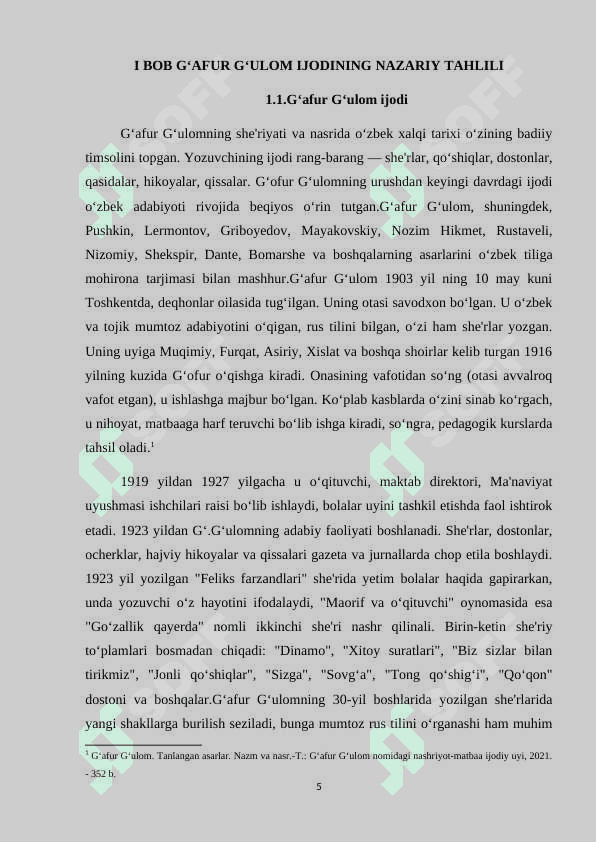 Gʻafur Gʻulom hikoyalarida satira va yumor. kurs ishi 5