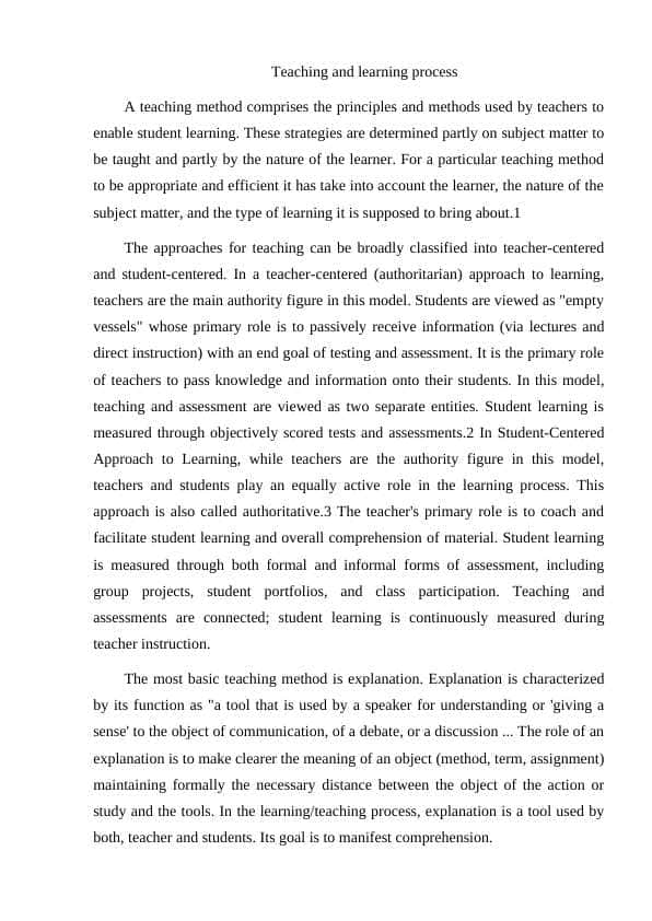 Teaching and learning process