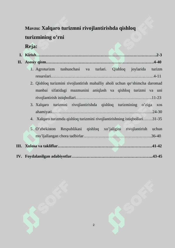 Xalqaro turizmni rivojlantirishda qishloq turizmining o’rni 2