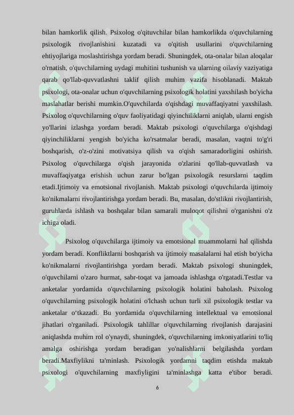 “Maktab psixologining turli yoshdagi o’quvchilar bilan faoliyati” 6