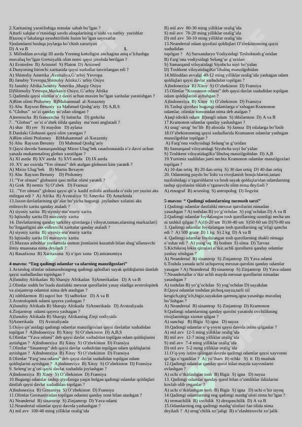 500 talik mavzulashtirilgan testlar 5-sinf tarix fanidan 2