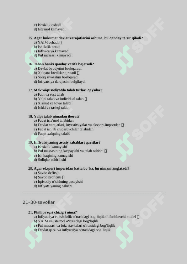 Mavzu: “Makroiqtisodiyot “ga kirish . Test. Javoblari bilan birga. 3