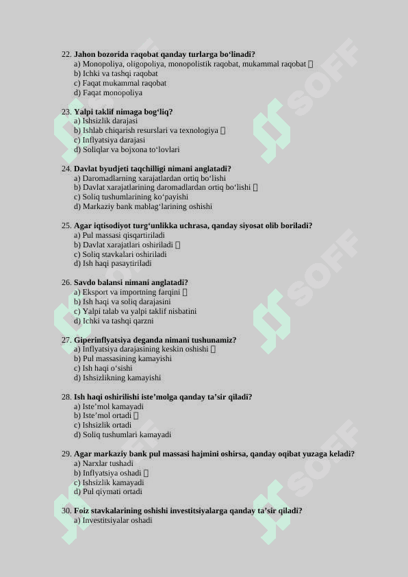 Mavzu: “Makroiqtisodiyot “ga kirish . Test. Javoblari bilan birga. 4