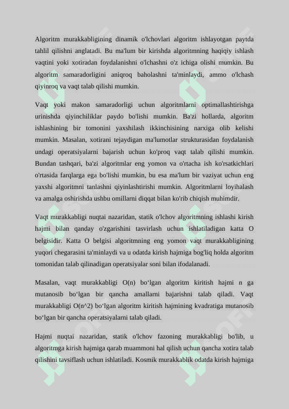 Algoritmlarni vaqt va hajmiy murakkabligini baholashda tekis va logorifmik solishtirma mezonlar 3