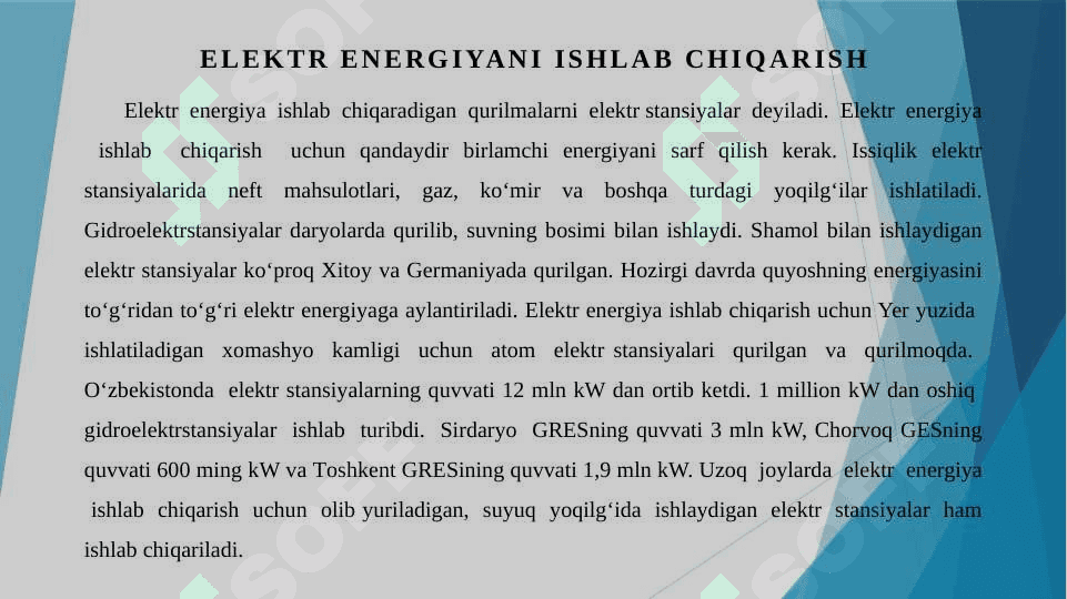 Elektr energiya ishlab chiqarish va uzatish, taqsimlash 3