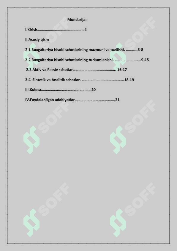 BUXGALTERIYA HISOBI SCHOTLARI VA ULARNING TURKUMLANISHI KURS ISHI 2