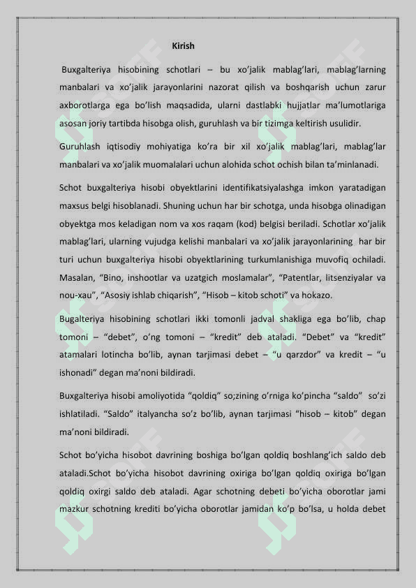 BUXGALTERIYA HISOBI SCHOTLARI VA ULARNING TURKUMLANISHI KURS ISHI 3