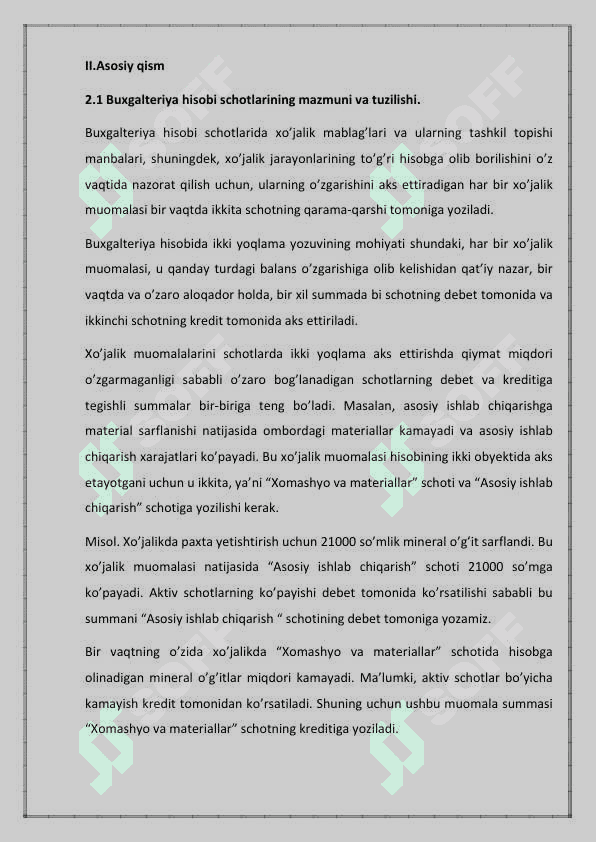 BUXGALTERIYA HISOBI SCHOTLARI VA ULARNING TURKUMLANISHI KURS ISHI 5