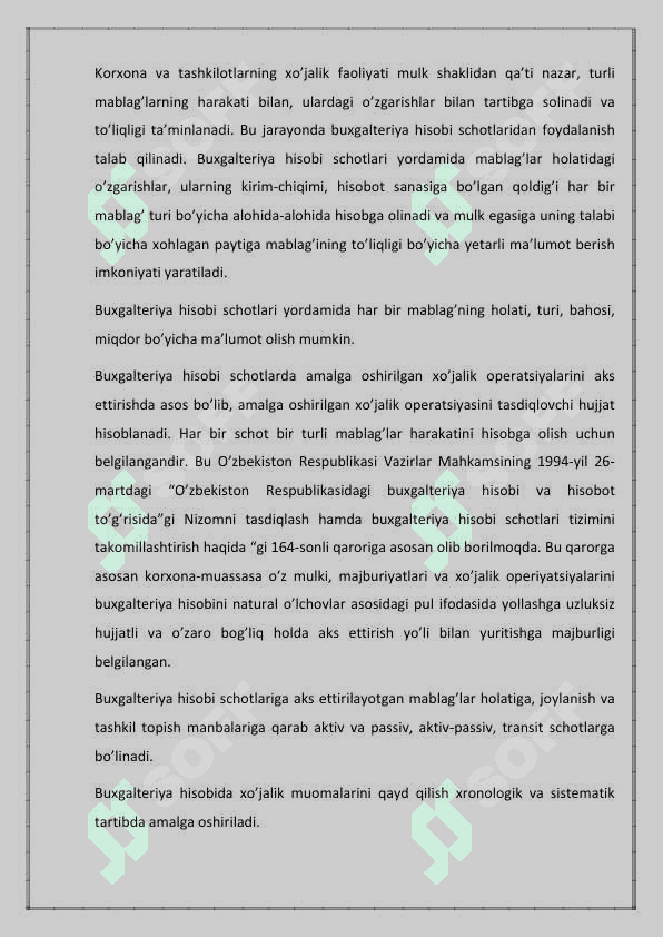 BUXGALTERIYA HISOBI SCHOTLARI VA ULARNING TURKUMLANISHI KURS ISHI 7
