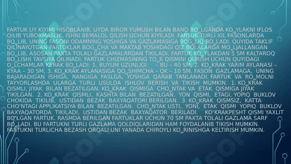 oshxonada kiyiladigan kiyimlarga harakteristika asos chizmalarni konstruksiyalash 3