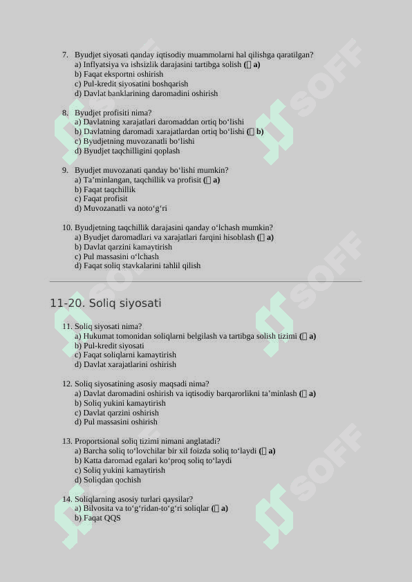 Mavzu:  Byudjet soliq siyosati. TEST JAVOBLARI BILAN 2