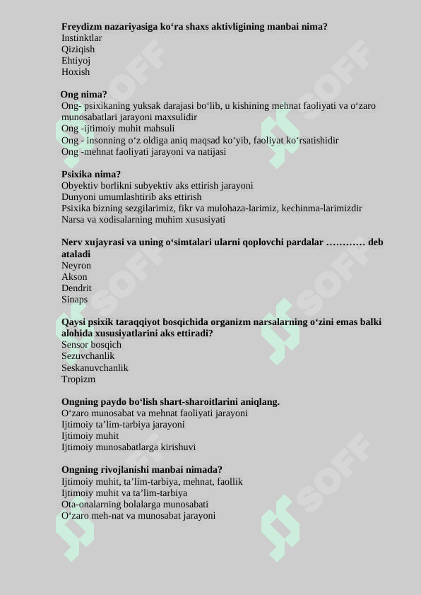 Umumiy psixologiya test 2025-yil 3