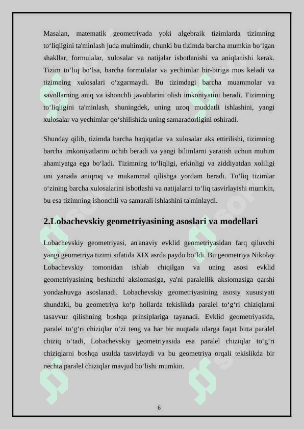 Aksiomalar sistemasining zidsizligi, 6